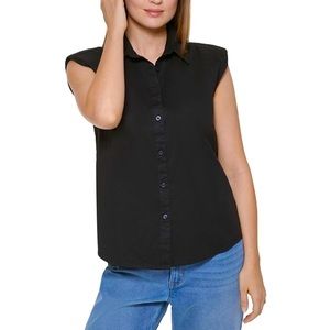 NWOT Calvin Klein Jeans Top Black Size S (Padded Cap-Sleeve Poplin Shirt)